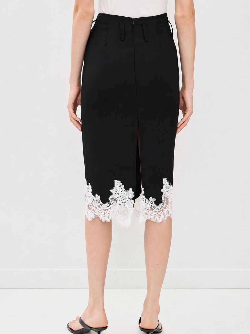 Contrast Lace Trim Midi Skirt