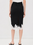 Contrast Lace Trim Midi Skirt