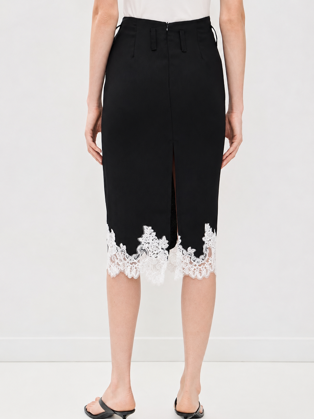 Contrast Lace Trim Midi Skirt