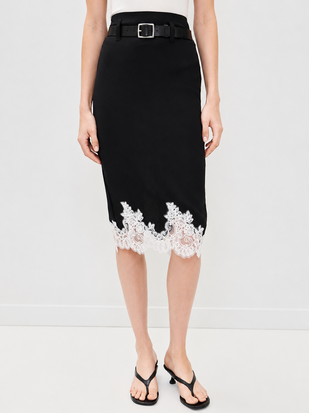 Contrast Lace Trim Midi Skirt