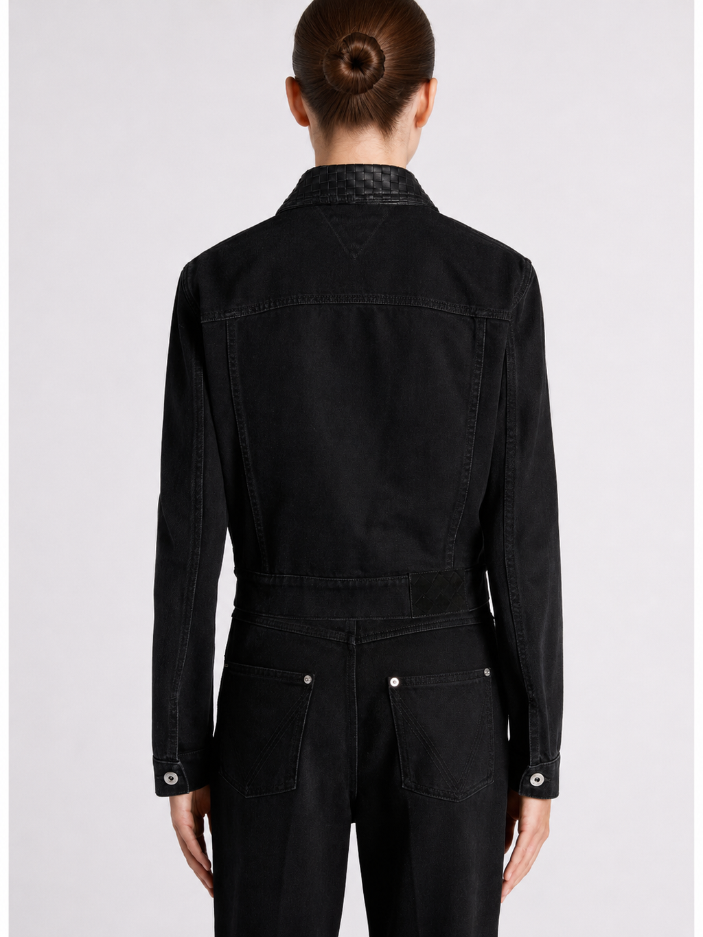 Woven Collar Black Denim Jacket