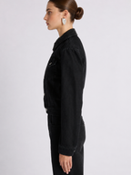 Woven Collar Black Denim Jacket