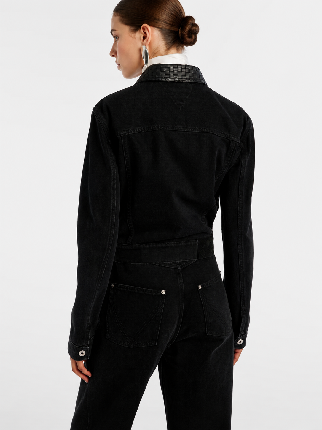 Woven Collar Black Denim Jacket