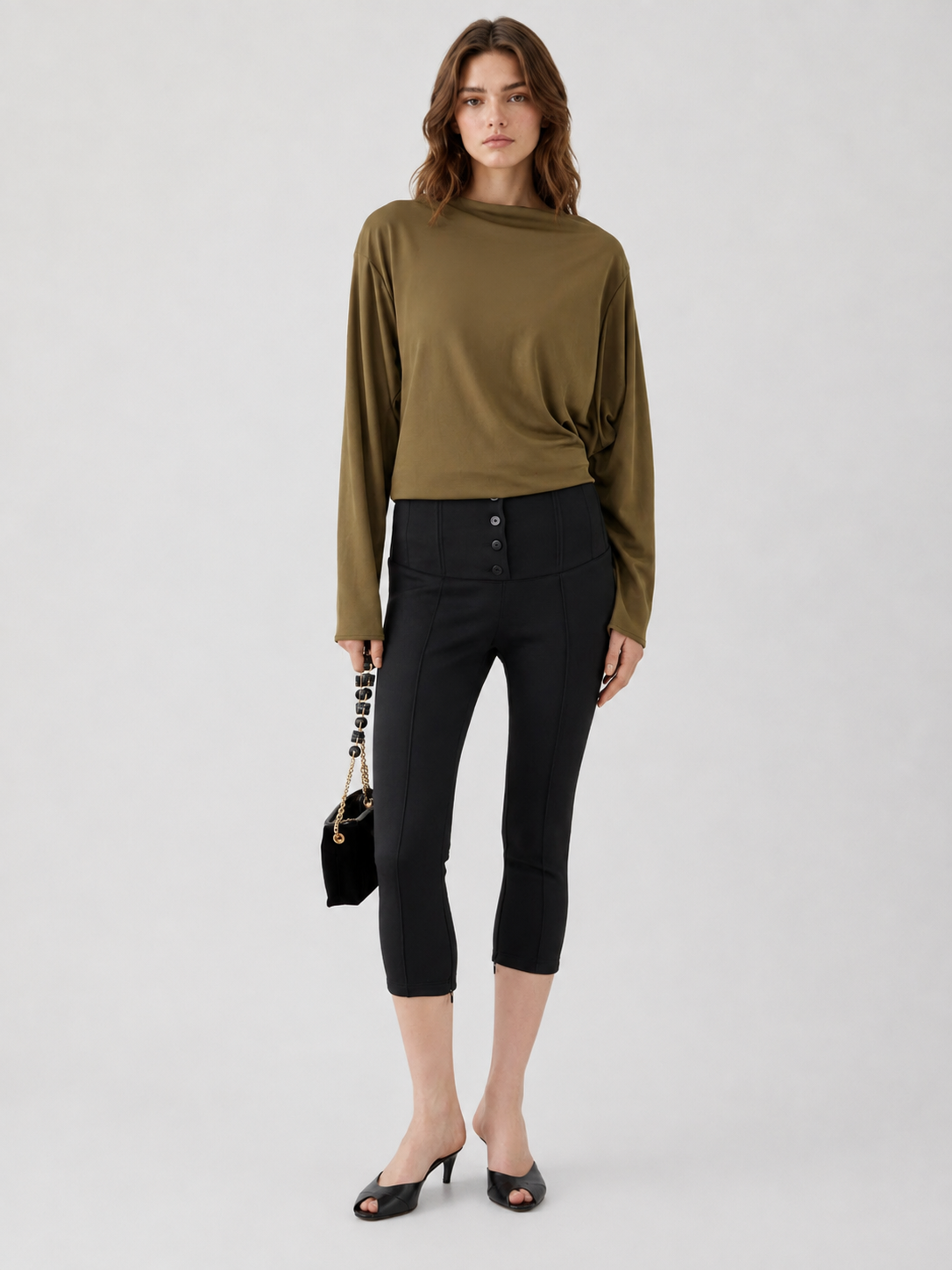 High Waist Slim Fit Cropped Trousers