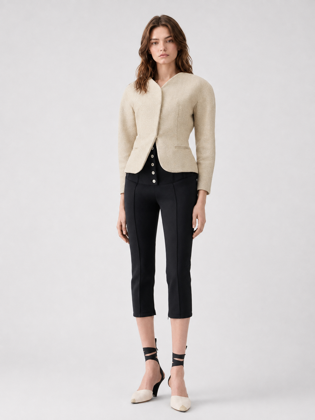 High Waist Slim Fit Cropped Trousers