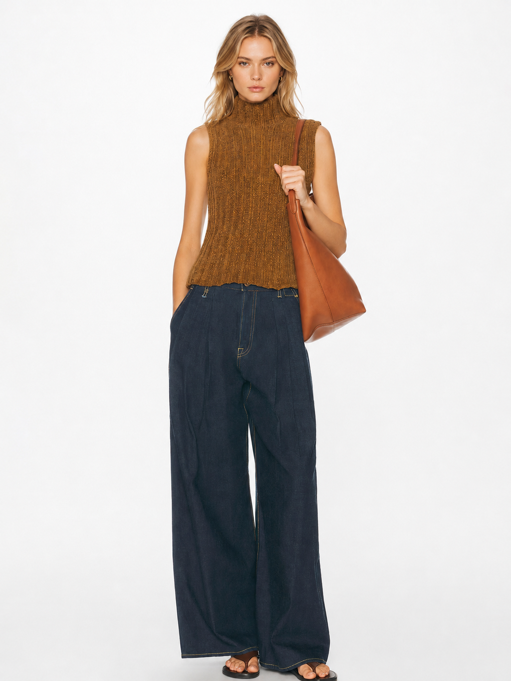 High Waist Wide Leg Denim Trousers