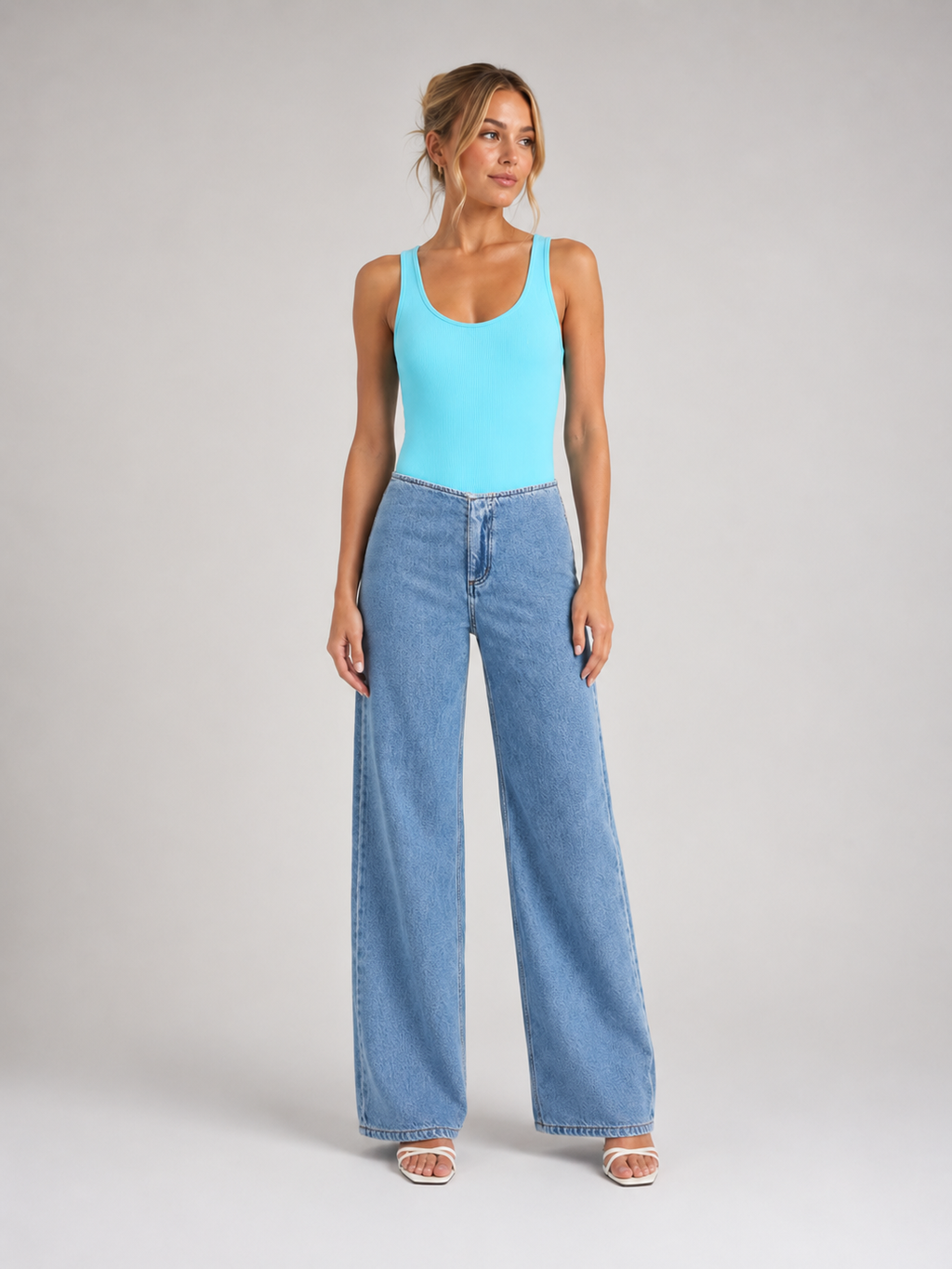 High Waist Wide Leg Light Wash Denim Jeans