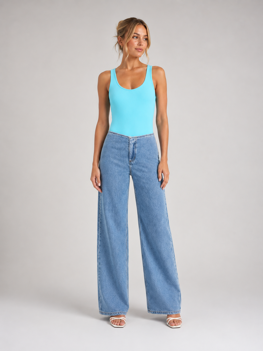 High Waist Wide Leg Light Wash Denim Jeans