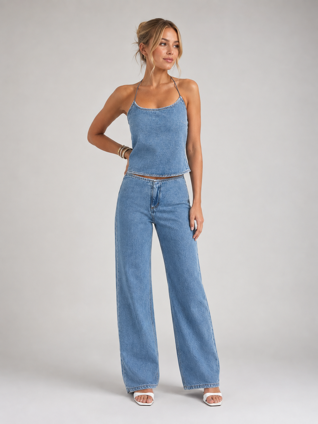 High Waist Wide Leg Light Wash Denim Jeans