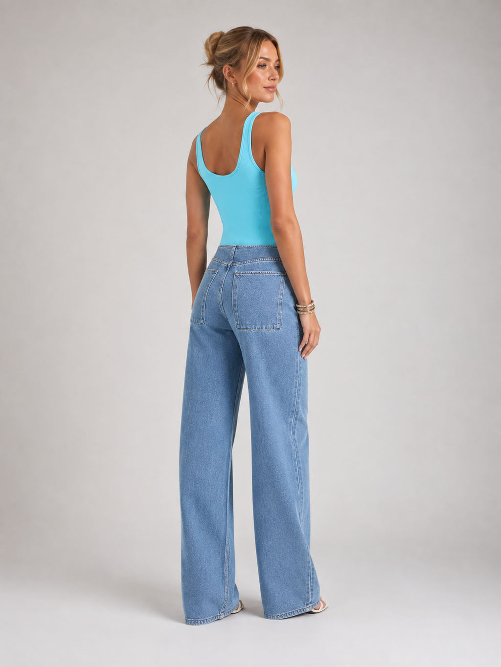 High Waist Wide Leg Light Wash Denim Jeans