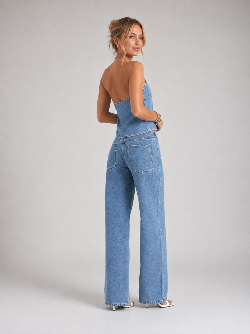 High Waist Wide Leg Light Wash Denim Jeans