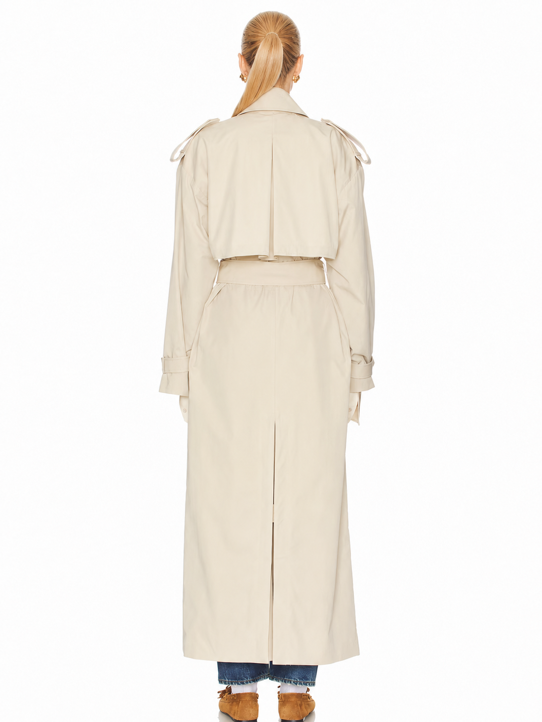 Double-Breasted Belted Long Trench Coat