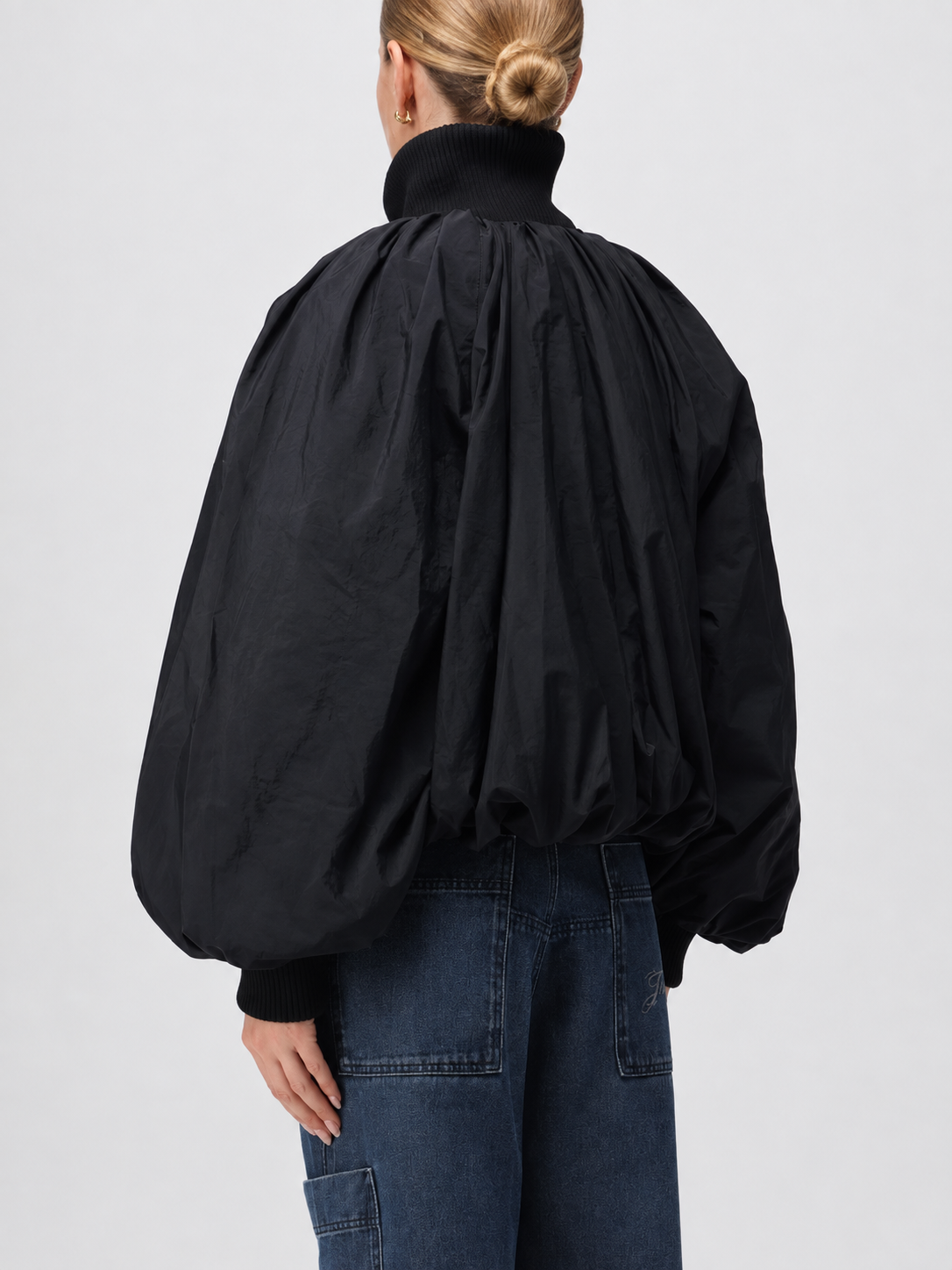 Oversized Balloon Sleeve Zip-Up Jacket