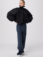 Oversized Balloon Sleeve Zip-Up Jacket