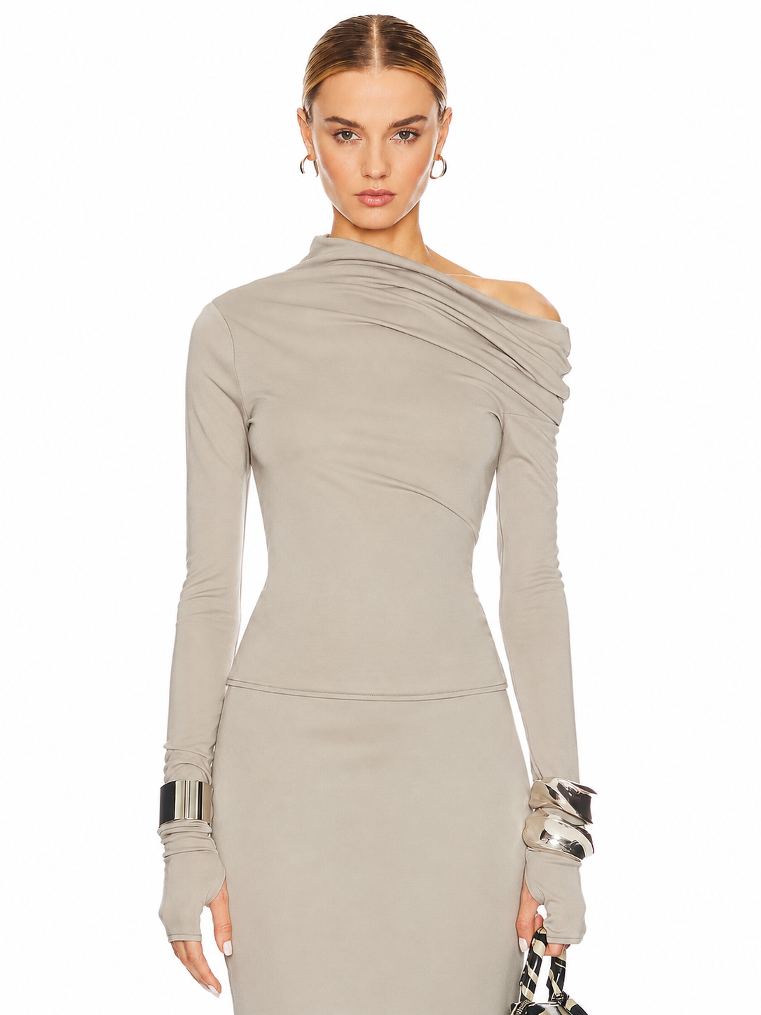 Asymmetric Draped Off Shoulder Top