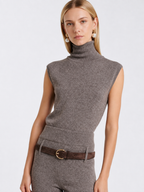 Textured Turtleneck Sleeveless Knit Top