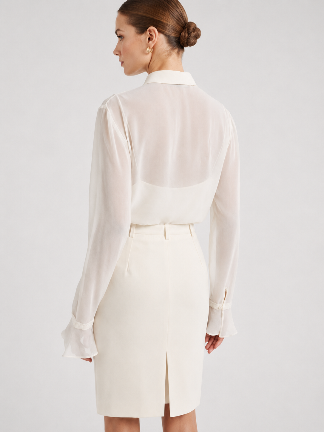 Satin High-Waist Pencil Midi Skirt