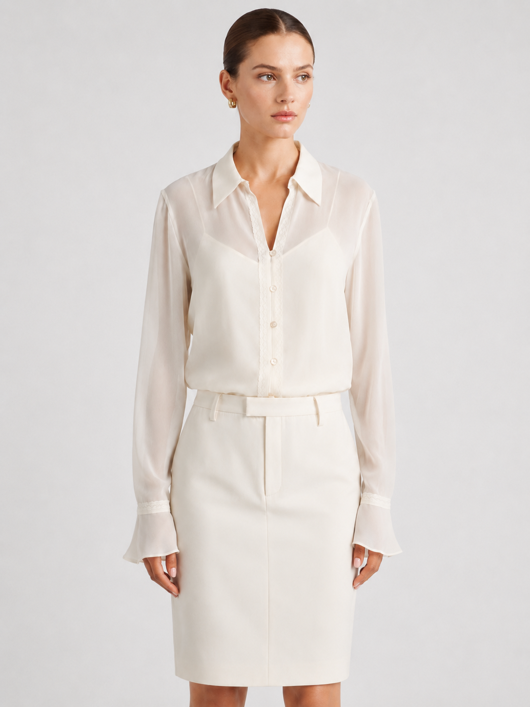 Ivory Sheer Chiffon Blouse