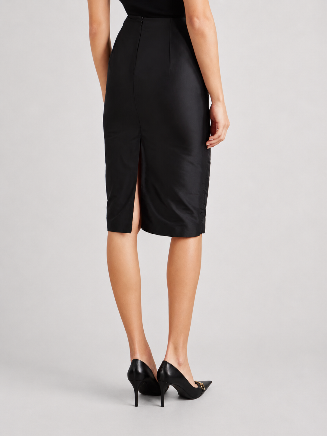 Satin High-Waist Pencil Midi Skirt