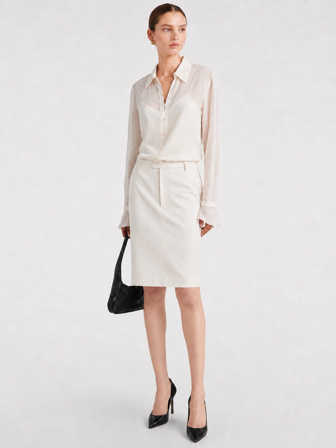 Ivory Sheer Chiffon Blouse
