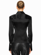 Sculpted Satin Button-Up Shirt
