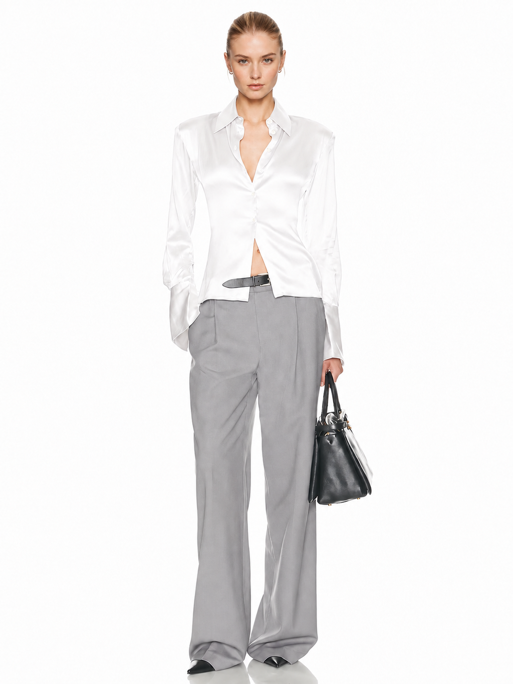 Sculpted Satin Button-Up Shirt