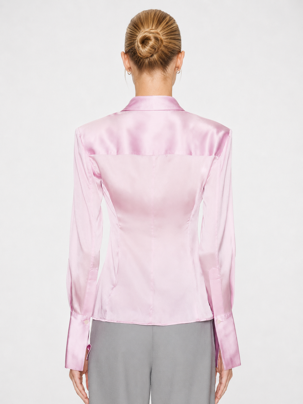 Sculpted Satin Button-Up Shirt