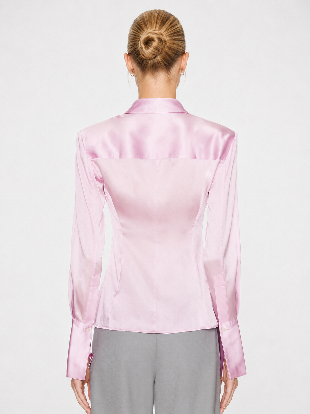 Sculpted Satin Button-Up Shirt
