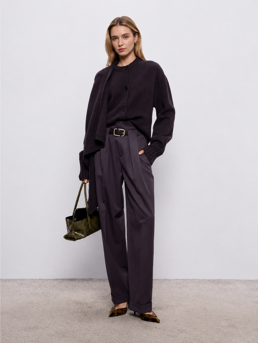 Belted Pleated Trousers