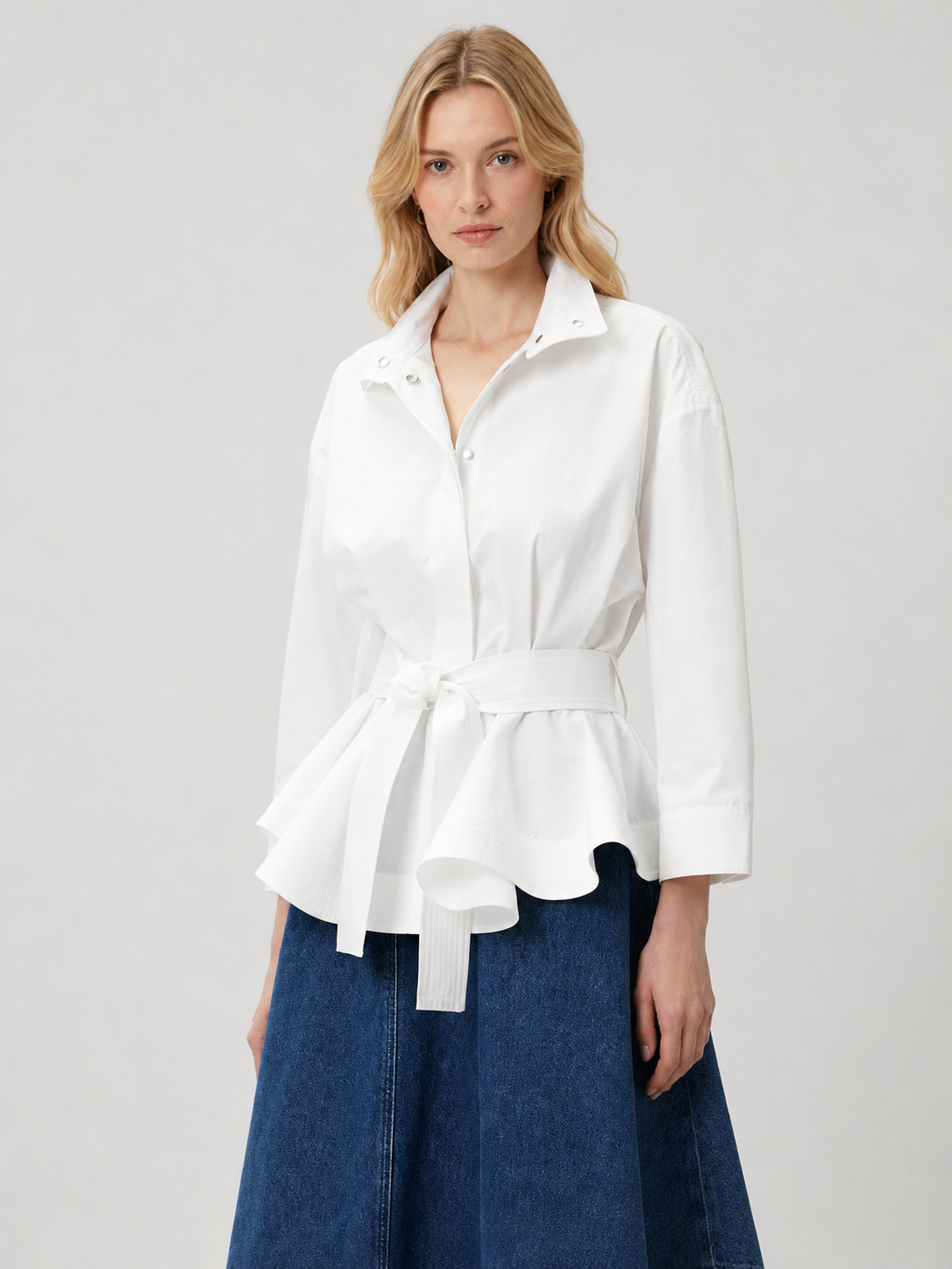 Belted Peplum Waist Shirt Jacket