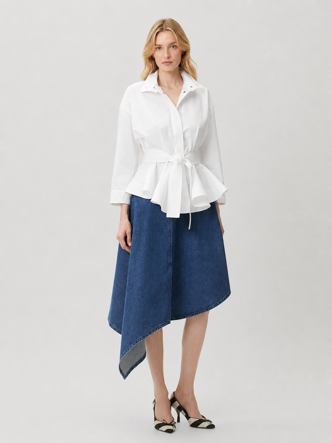 Belted Peplum Waist Shirt Jacket