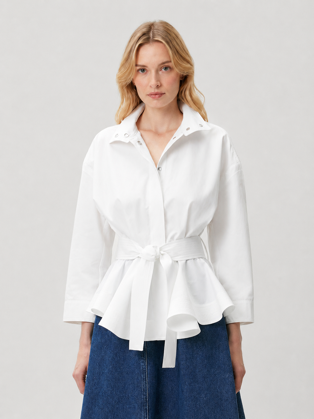Belted Peplum Waist Shirt Jacket