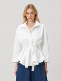 Belted Peplum Waist Shirt Jacket