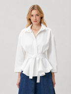 Belted Peplum Waist Shirt Jacket