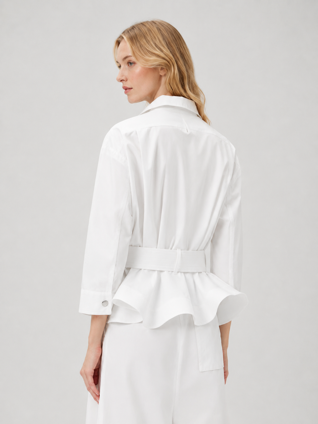 Belted Peplum Waist Shirt Jacket