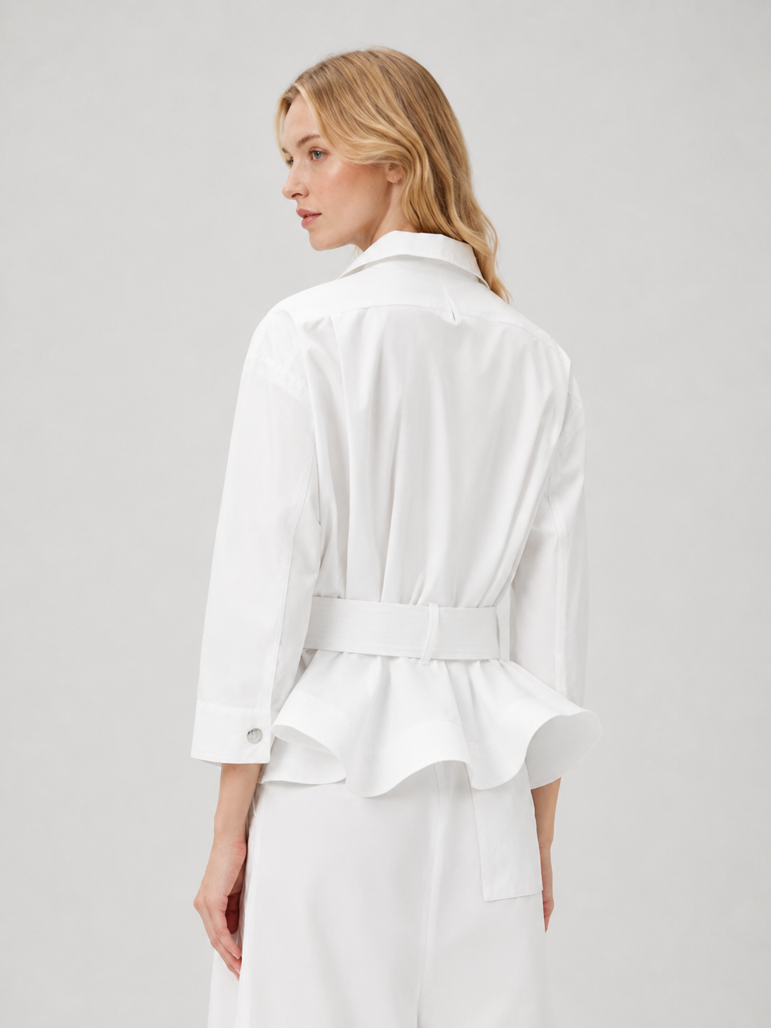 Belted Peplum Waist Shirt Jacket