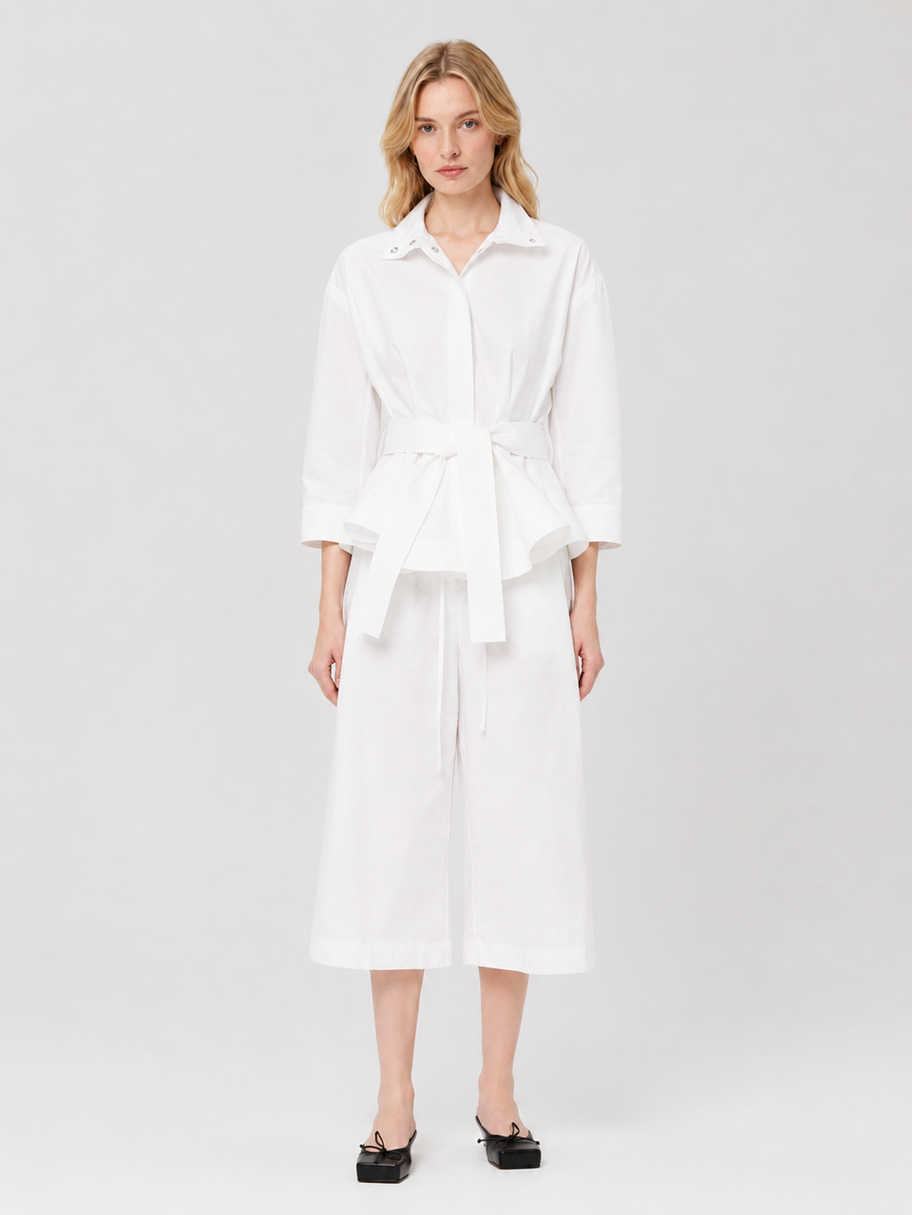 Belted Peplum Waist Shirt Jacket