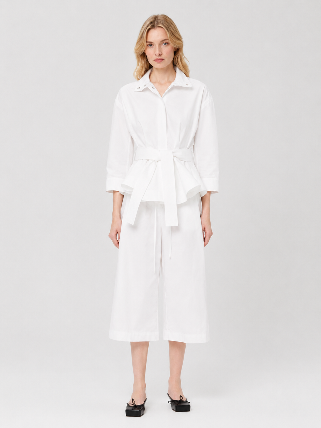 Belted Peplum Waist Shirt Jacket