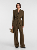 Tailored Cinched-Waist Blazer & Wide-Leg Pants Set
