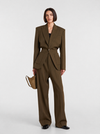 Tailored Cinched-Waist Blazer & Wide-Leg Pants Set