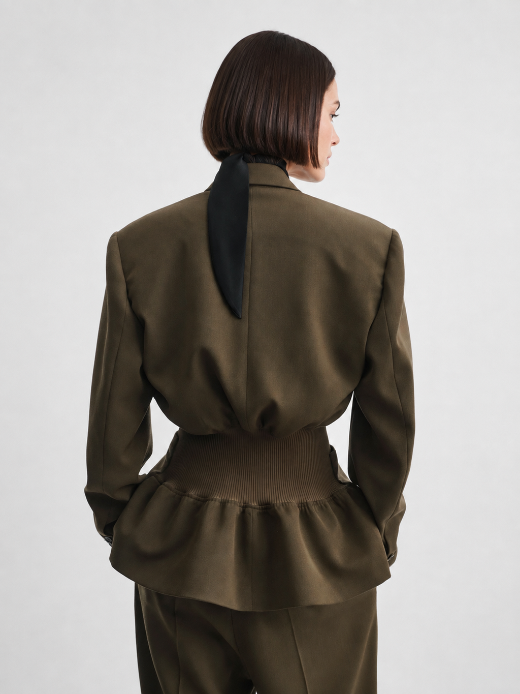 Tailored Cinched-Waist Blazer & Wide-Leg Pants Set