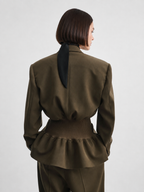 Tailored Cinched-Waist Blazer & Wide-Leg Pants Set