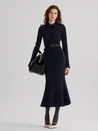 Navy Utility Button-Front Maxi Shirt Dress