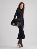Navy Utility Button-Front Maxi Shirt Dress