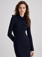 Navy Utility Button-Front Maxi Shirt Dress