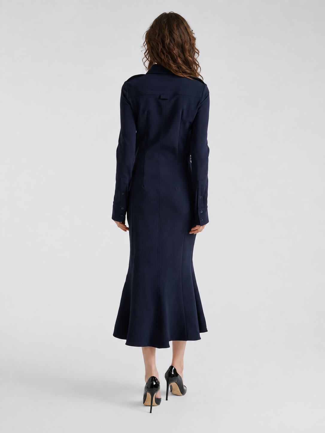 Navy Utility Button-Front Maxi Shirt Dress