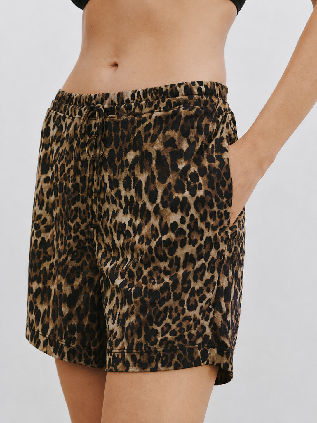 Leopard Print Drawstring Relaxed Shorts