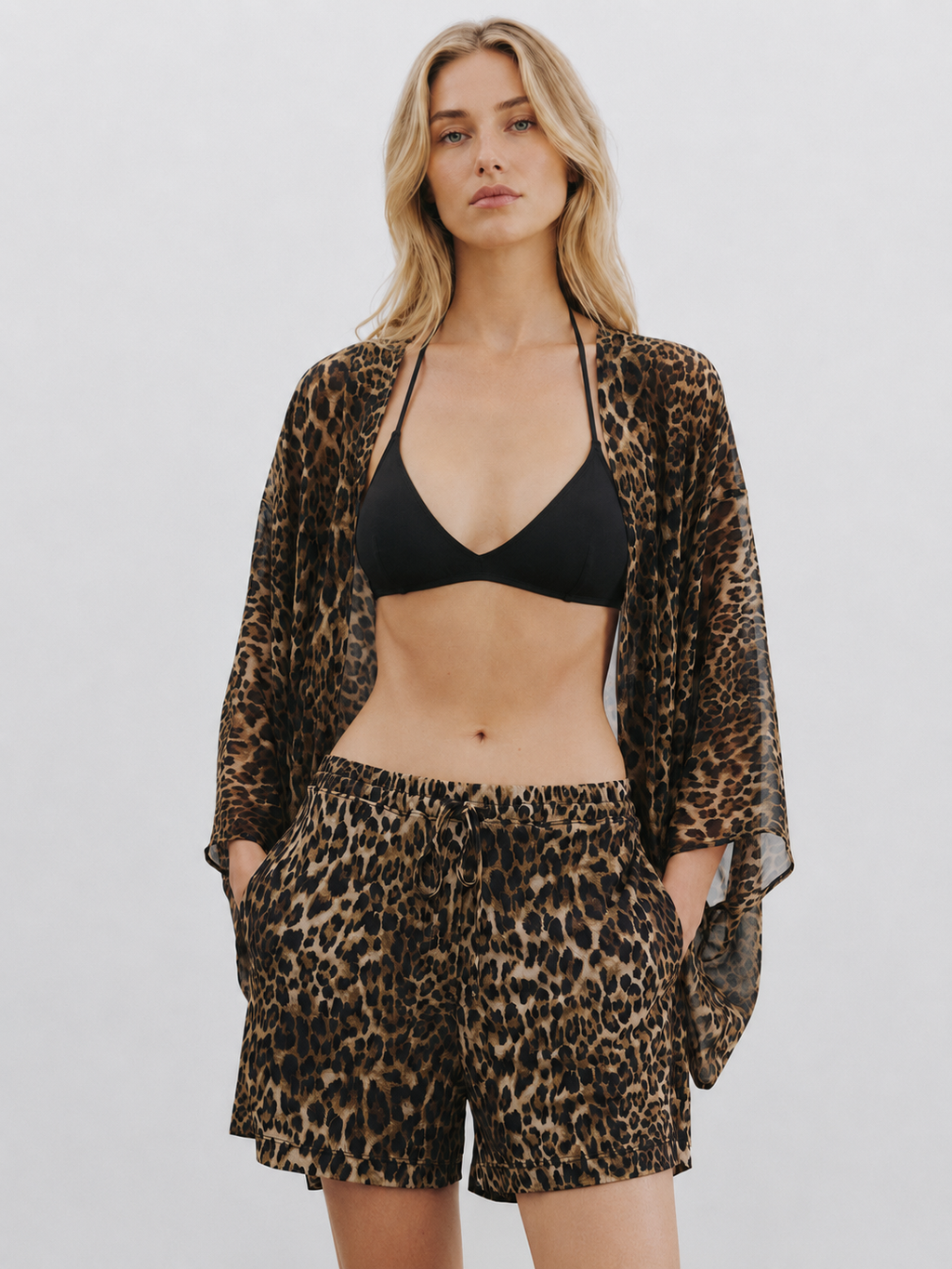 Leopard Print Drawstring Relaxed Shorts