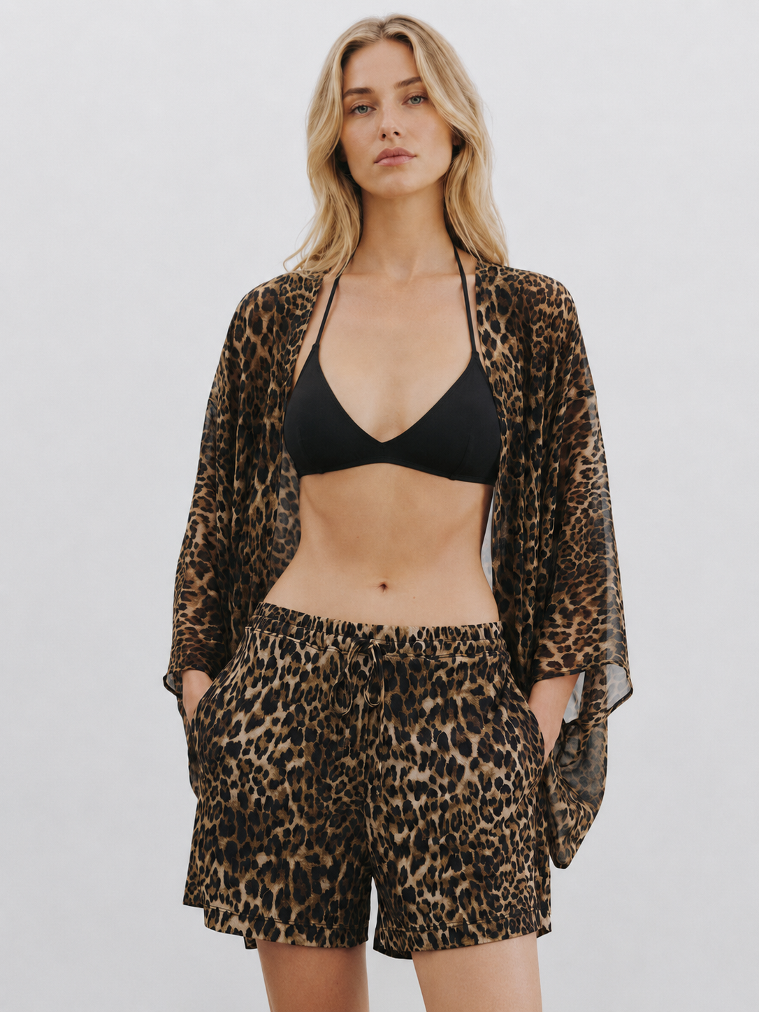 Leopard Print Drawstring Relaxed Shorts