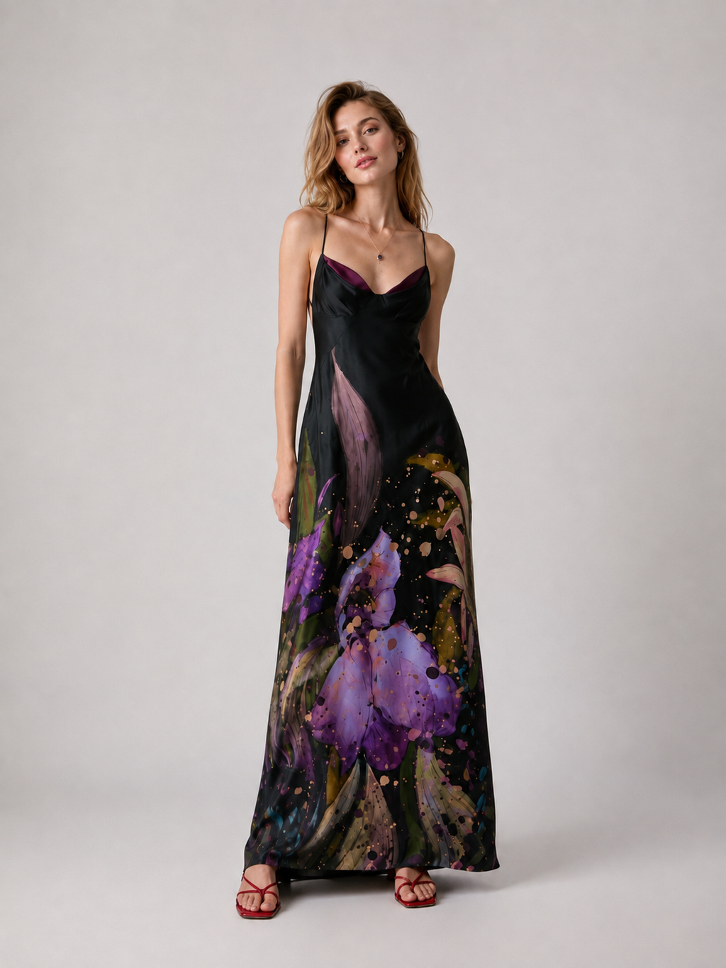 Floral Print Open-Back Maxi Dress
